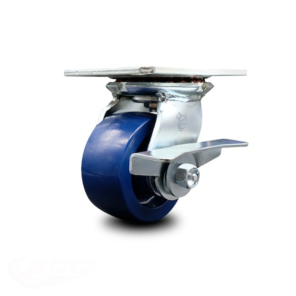 4 Inch Heavy Duty Solid Poly Caster with Roller Bearing and Brake